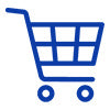 Blue shopping cart icon on a white background