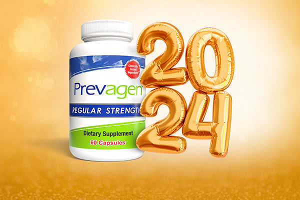 Picture of Prevagen bottle with a gold 2024 balloon 